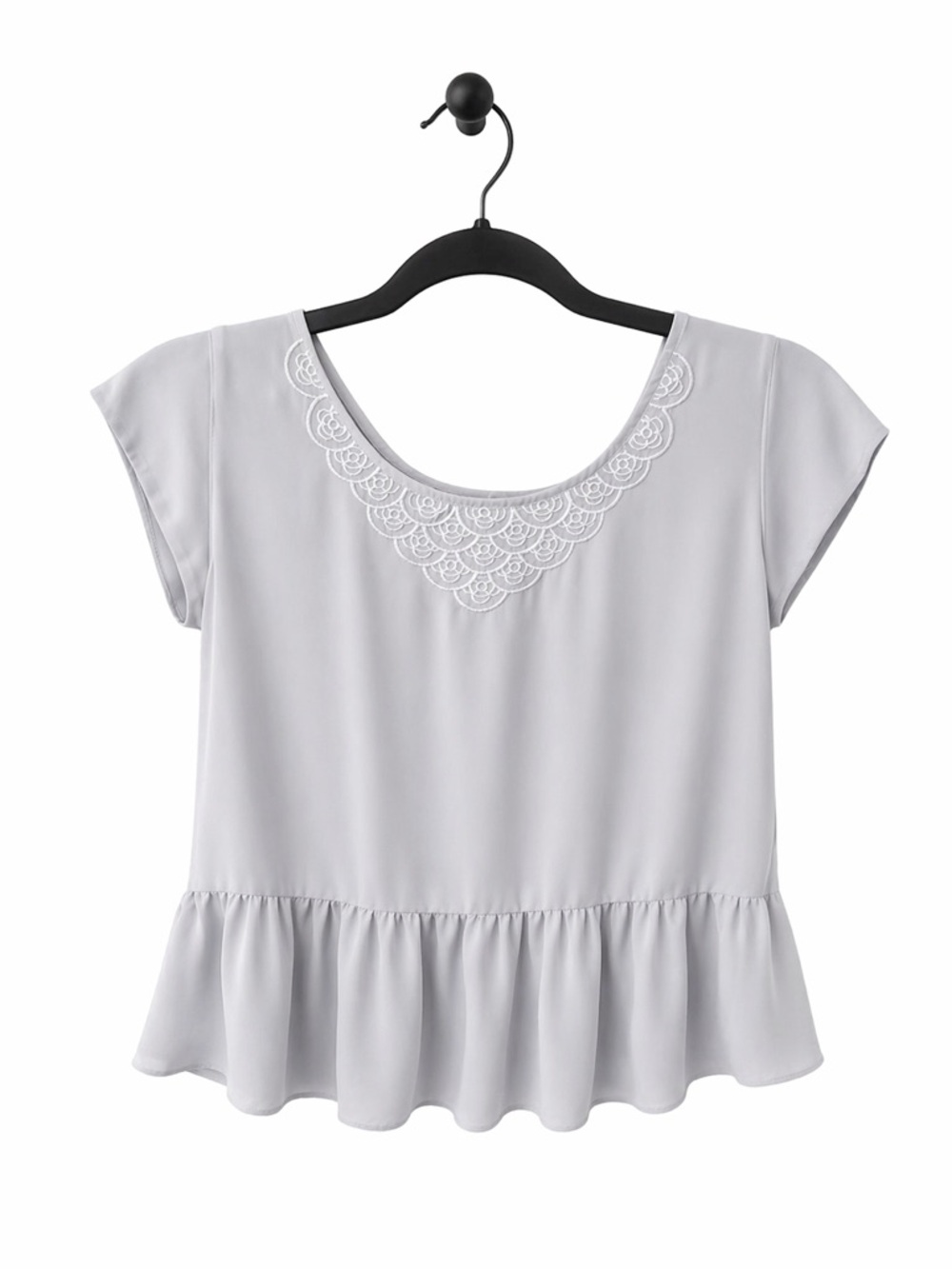 RW&CO. Light Gray Lace-Trim Ruffle-Hem Blouse